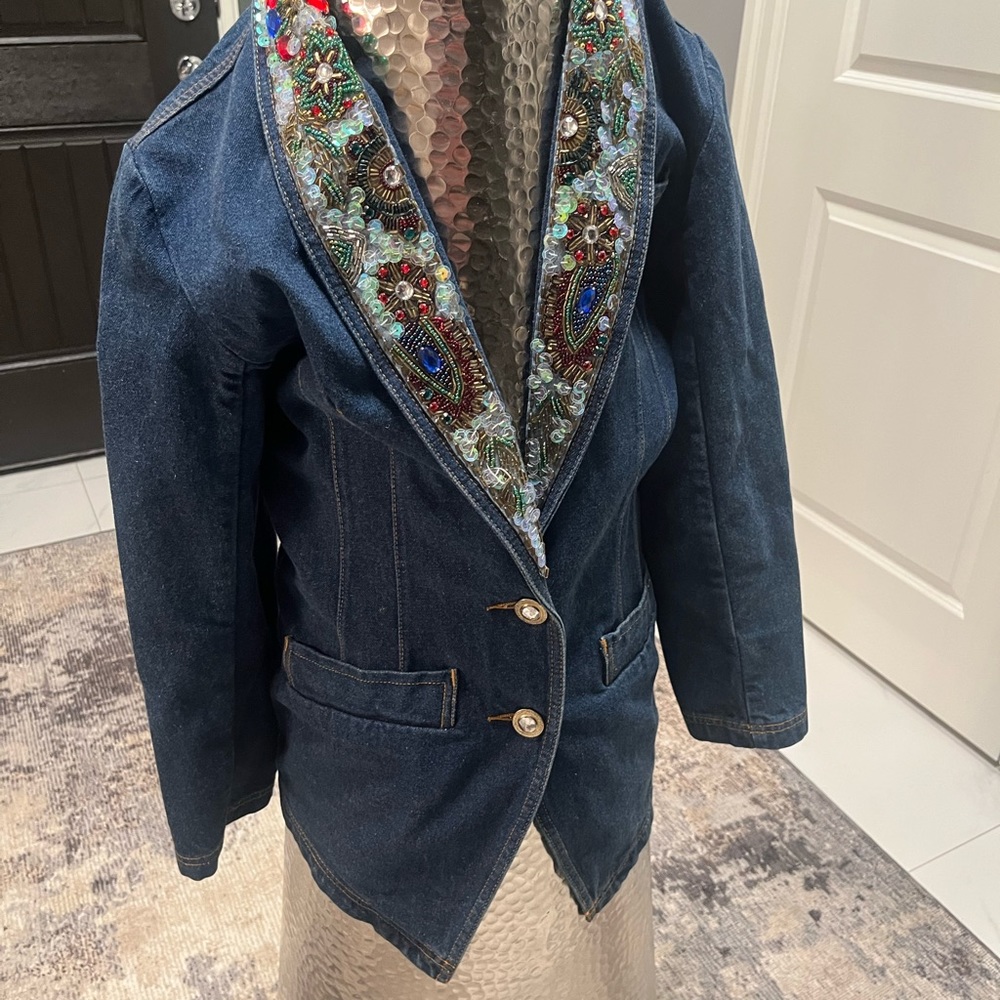 I B Diffusion beaded collar denim jacket size 4 1990s 1990s 1990s 1990s fall